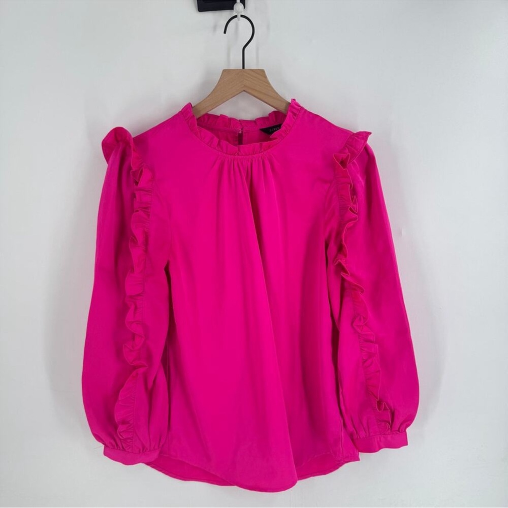 J. Crew Vibrant Pink Ruffle Blouse
